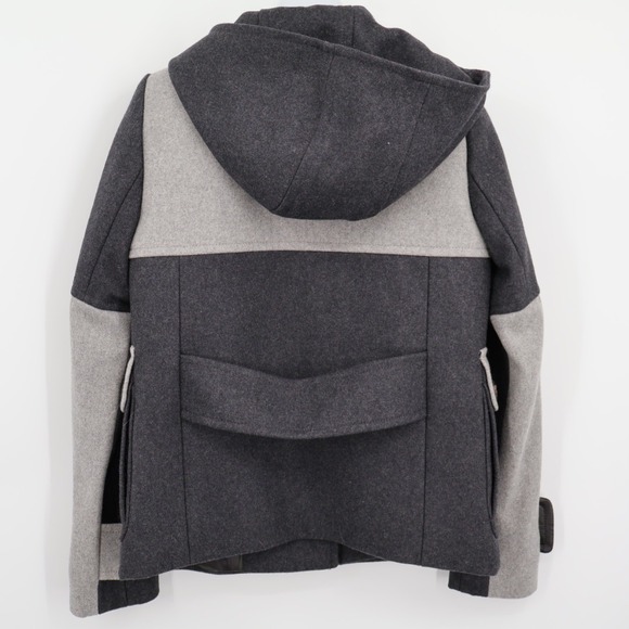 NWT J Crew Colorblock Duffle Coat Wool Black Gray Size 0 Nautical Boating Preppy - Picture 7 of 11
